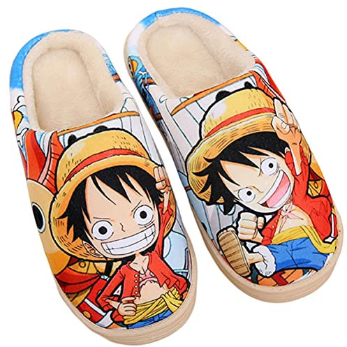 WANHONGYUE Japanese Anime One Piece Luffy Hausschuhe Damen Herren Plüsch Pantoffeln Rutschfest House Slippers Winter Warme Schlappen