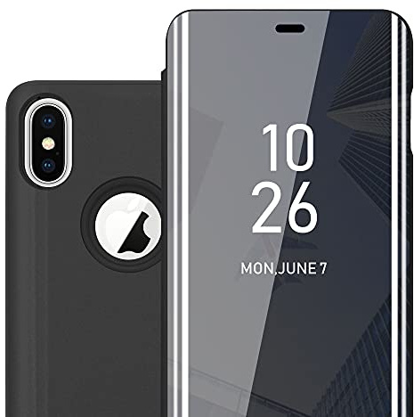 Cadorabo Hülle kompatibel mit Apple iPhone X/XS Schutzhülle TPU Silikon Case 360 View Spiegel, Slim Kratzfest Weiche Gummi mit Rundumschutz Cover Hülle für iPhone X/XS in Schwarz