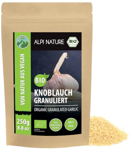 Alpi Nature Knoblauchgranulat BIO 250g, Knoblauch granuliert | Knoblauch Granulat getrocknet, ideal für Suppen, Eintöpfe, Pasta & Pfannengerichte