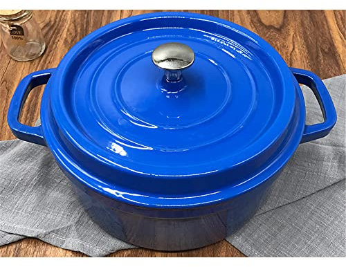 Round Casserole Dish Casserole Dishes with Lids Oven Proof - Cast Iron Casserole Dish with Lid, Ceramic Induction and Gas Safe Non Stick Dutch Oven Roasting Cooker Blue 22cm