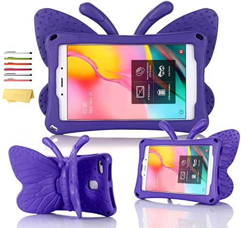 UUcovers Kids Case for Amazon Kindle Fire HD 8 Tablet (8th/7th/6th Generation, 2018/2017/2016) 8 with Handle Folding Kickstand Kid-Proof Shockproof EVA Foam Lightweight Stand Cover, Purple Butterfly