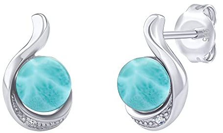 SILVEGO Damen Ohrringe aus 925 Sterling Silber mit natürlichem Larimar und Brilliance Zirconia
