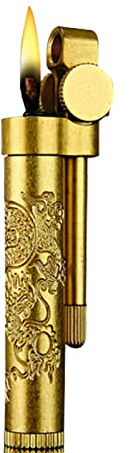 Brass Vintage Flint Kerosene Lighter Retro Metal Gasoline Wheel, Portable Cigarette Lighters Smoke Gadgets for Men Dad Husband, Dragon