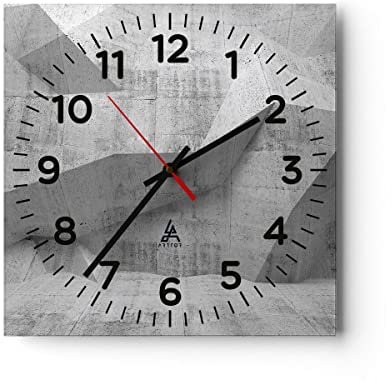 Modern Wanduhr Beton Wand Grau 40x40cm Quadrat Groß Wand Uhr Glas Analog Zimmeruhren Küche Büro Wohnzimmer Glasuhr Wall Clock Dekoration Design Wanddekoration Küchenuhr C4AC40x40-4183