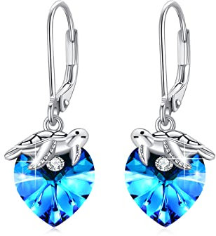 Schildkröte Ohrringe 925 Sterling Silber Herz Kristall Ohrringe Hängend Ohrringe Kristall Ohrhänger MeeresTier Ohrringe Schildkröte Schmuck Geschenk für Mutter Mama Ehefrau Mädchen Tochter Damen
