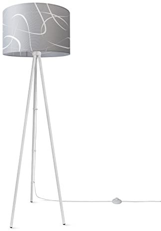 Paco Home Stehlampe Wohnzimmer Lampenschirm Stoff Stehleuchte Leselampe Abstrakt E27 2,5m Textilkabel Mit Stecker Modern, Farbe:Design 4 (Ø45,5 cm), Leuchtenart/Farbe:Stehleuchte Dreinbein - Weiß
