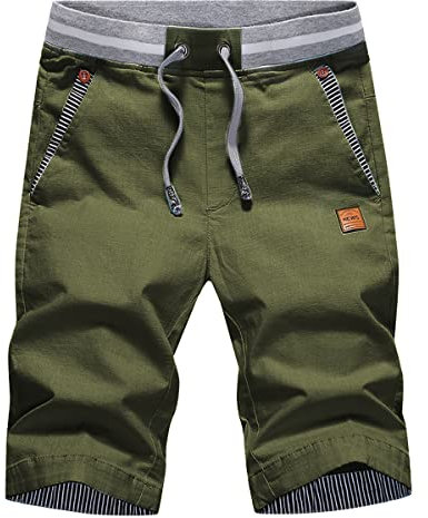 HCSS Kurze Hosen Herren Bermuda Shorts Herren Sommer Chino Shorts Baumwolle Gummizug mit Tunnelzug(Grun-M)