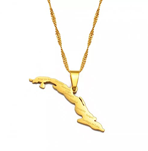 FUWIND Halskette Anhänger Schmuck Kuba-Karte mit Städte-HalskettenFrauen, Karte von Kuba-Anhänger kubanischer Schmuck Weihnachten Geburtstag Geschenk