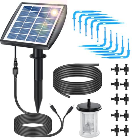 Irishom Solar Water Pump, Solar Irrigation Auto Watering System Solar Powered Automatic Drip Irrigation Kit Self Watering Devices with Timer for Plants in Patio Balcony Green House