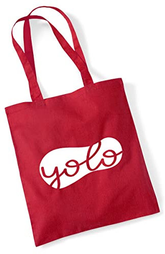 Huuraa Jutebeutel YOLO you only live once Einkaufstasche Baumwolle 10 Liter Classic Red mit Lebensmotto Motiv Geschenk Idee für Freunde und Familie