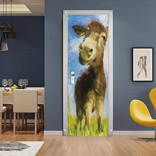 Türtapete Selbstklebend Türfolie Türposter 3D Tierischer Esel Selbstklebender Türaufklebervinyl Folie Türdeko Tapete Wandbild Türaufkleber Schlafzimmer Haus Dekoration Wohnzimmer Küche 77 X 200 Cm
