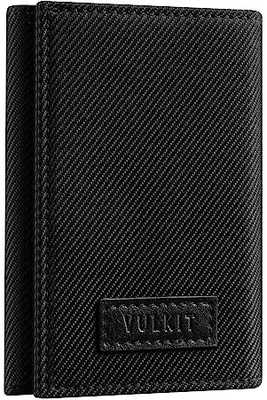 VULKIT Portefeuille Homme Petit RFID Anti Piratage Portefeuilles et Porte-Cartes Trifold Minimaliste Porte Carte Bancaire avec Porte Monnaie, Noir