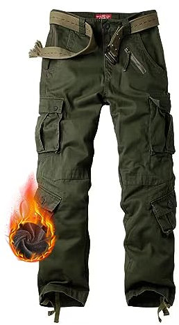 siyecaoo Damen Cargohose Winter Warm Fleece Gefüttert Baumwolle Wanderhose Multi Taschen Outdoorhose Workwear Reißverschluss Armee Militär Relaxed-Fit Trekkinghose Army Green 14-Tag 44