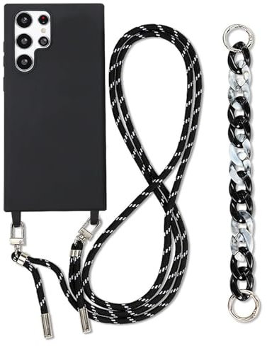 Galful Handykette für Samsung Galaxy S22 Ultra Hülle mit Band,Necklace Handyhülle Samsung S22 Ultra Hülle mit Armband Kordel zum Umhängen Schutzhülle Nylon Schultergurt Silikon Case,Schwarz