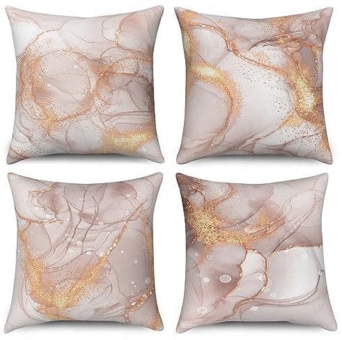 ASDCXZ Marmor Kissenbezug 40x40 cm 4er Set, Modern Orange Grau Gold Bunt Marmor Optik Sofa Dekokissen Kissenbezüge Kissenhülle Waschbar Polyester Flachs Textil Polster Kopfkissenbezug Kissen Bezug