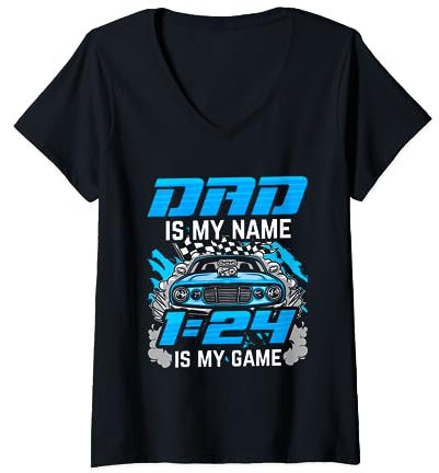 Dad Is My Name 1:24 Is My Game Track Racer Slot Car Racing T-Shirt mit V-Ausschnitt