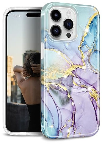 JIAXIUFEN Handyhülle für iPhone 15 Pro Hülle TPU Silikon Schutzhülle Handytasche Handy Hülle für iPhone 15 Pro 2023 Marmor Purple Blue