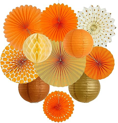 Easy Joy 1 Set Orange Seidenpapier Fans,Papier Laterne Fächer und Wabenbälle Dekorpapier Kit für Aperol Spritz Deko,Geburtstag Hochzeit Baby Dusche Parteien Hauptdekorationen