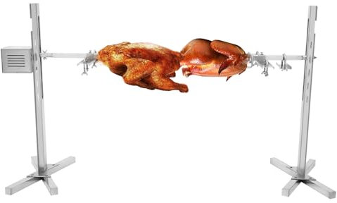 XUEMANSHOP Griglia per maialino in acciaio inox, 220 V, con moto, girarrosto elettrico, griglia regolabile in altezza, con 2 piedini di supporto in acciaio inox, per pollo e maialino