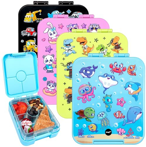 Fringoo - Bento Box - Lunch Box - Leak-Proof, 650ml Capacity, 4 Compartments, BPA-Free, Blue Sea World Design