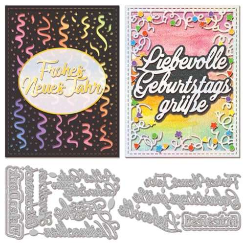 GLOBLELAND Geburtstagssprüche Deutsche Stanzformen Für Kartenherstellung, Urlaubsgrüße, Wort, Metallstanzformen, Stanzformen, Vorlage, DIY, Scrapbooking, Prägung, Papier, Album, Basteln