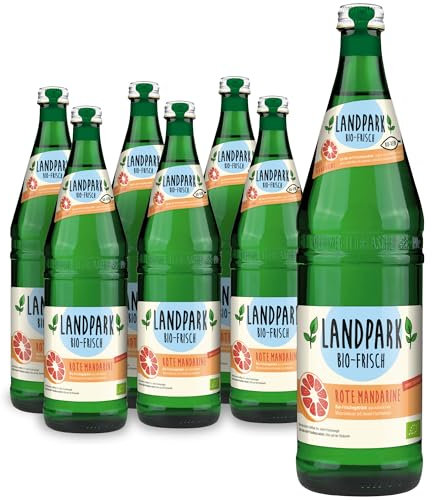 Landpark - Bio Mineralwasser - Rote Mandarine 6 x 750 ml in Glasflaschen - ohne Zucker und Süßungsmittel - Wasser mit Geschmack - Mit Kohlensäure - Ideales Getränk auch für Kinder und Diabetiker