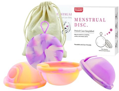 KUWUNG 2 Pièces Disque Menstruel, Coupe Menstruelle Réutilisables, Cup Menstruelle Anti-Fuite en Silicone pour Femmes Actives, Sport, Natation et Intimité (S+L)