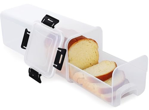 Fzaqwen Boîtes à Pain Stockage du Pain Hermétique - Boîte à Pain en Plastique avec Plateau Porte-Pain avec Couvercle pour Sandwich Fait Maison Bagel Keeper pour Comptoir de Cuisine Transparent Rigide