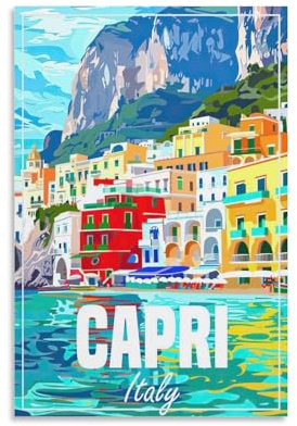 Jdheeh Poster auf Leinwand, Vintage-Reise, Capri-Insel, Italien, Wanddekoration, Poster, 20 x 30 cm