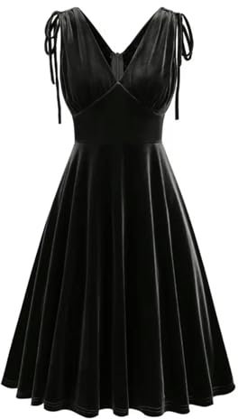 Grünes ärmelloses Partykleid mit Krawatte für Damen, Frühling, Sommer, 50er-60er-Jahre, Retro-Ball-/Geburtstagskleider-Schwarz-S