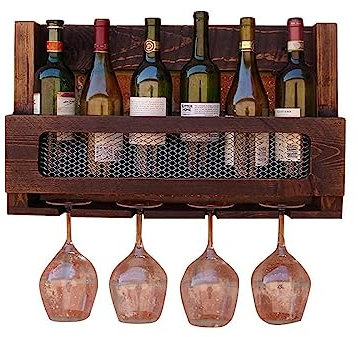 Generisch Weinregal LSHTAR An der Wand montiertes Weinregal aus Massivholz, Glasflaschenregal im amerikanischen Stil, Weinschrank, rustikaler Weinhalter, Restaurant-Wanddekoration