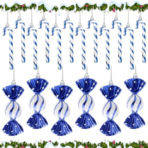 18 Stück Zuckerstangen Deko, Zuckerstangen Weihnachtsbaum, Weihnachten Deko Zuckerstangen zum Hängen, SüßIgkeiten Weihnachtsdeko, Candy Cane, Glitzer Weihnachtsbaumschmuck Weihnachtsanhänger (Blau)
