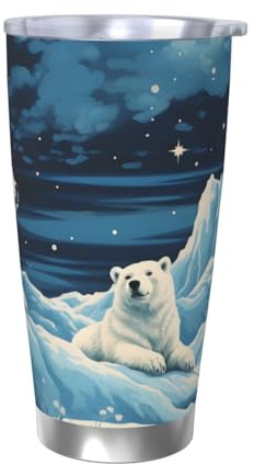 Mexpekil Insulated Travel Mug Iced Coffee Cup Travel Mug Stainless Steel Smoothie Cup Car Coffee Mug Glacier Polar Bear Tumbler with Lid no Straw, 590ml