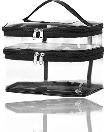 Clear Makeup Bag for Travel, Cosmetic Bag Large Capacity Transparent Toiletry Bag Waterproof Vanity Bag Double Layer Portable PVC Wash Bag for Travelling