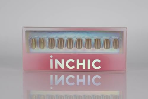 INCHIC Mystic Olive, Short Squoval, Vivid Olive Green Cat Eye, 30 Pcs Press on Nail