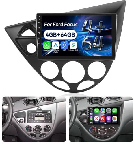NHOPEEW 4+64G Radio Auto per Ford Focus 1998-2004 - Radio Android da 9 Pollici con Senza fili Carplay e Android Auto - Mirror Link 32EQ DSP Schermo Diviso + Telecamera di Retromarcia & Microfono