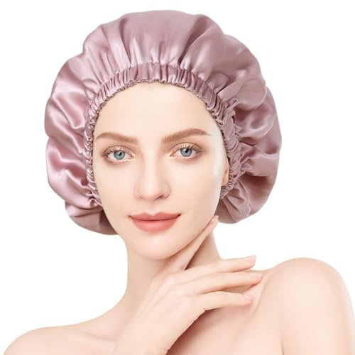 Seidenmütze, 100% Maulbeerseide Schlafmütze, Verstellbare Seidenhaube zum Schlafen mit Elastischem Band, Doppelseidige Weiche Nachtmütze für Damen und Mädchen Alle Haartypen, Atmungsaktive (Rosa)