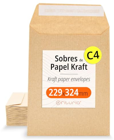 Kraftpapier-Umschläge, Umschläge für Dokumente, Geschenke, Hochzeitseinladungen und Versand, Robuste und Vielseitige Papiertüten für Gelegenheiten, Größe C4 - Ofituria (229x324, 100 Stück)