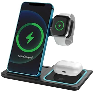 Wireless Charger, 3 in 1 Fast Wireless Charging Station, 18W Charging Stand Compatible With iPhone 16/16 Plus/16 Pro/16 Pro Max/15/15 Plus/15 Pro/15 Pro Max/14 Pro Max/13 Mini/SE 2022/12 Pro - Black
