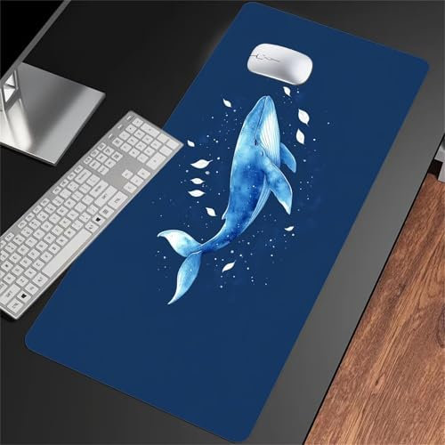 Tapis de Souris Gaming XXL 1200x600x2mm Tapis de Souris Gamer Extra Large en Tissu avec Base antidérapante Améliore la Précision et la Vitesse pour Gamer, Ordinateur, PC (Baleine de Dessin Animé)