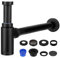 Brass Bottle Trap Set, G 1 1/4 X 32mm Stainless Steel Bottle Trap for Bathroom Basins, Vessel Sinks with Overflow Hole, Height Adjustable, Anti-Rust, ‘L’ Shaped Anti-Odour (Black 1)