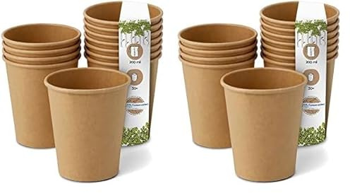 GREENBOX Kompostierbare Bio Einweg Becher I Einmalbecher Getränkebecher Wegwerfbecher Papierbecher mit PLA Beschichtung I 50 Stück Coffee to go Pappbecher braun ungebleicht 200 ml 8 oz (Packung mit 2)