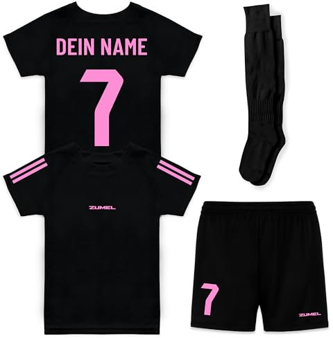 ZUMEL Fußballtrikot Kinder – Personalisiert mit Name & Nummer – Schwarz Rosa