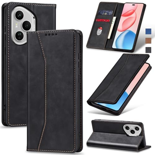 Jasonyu Handyhülle für Honor 400 Pro, PU Leder Flip Klapphülle, Schwarz | Magnetische Schutzhülle, Ständer, Kartenfächern, Klappbar, Stoßfeste TPU Stoßsicher Hülle