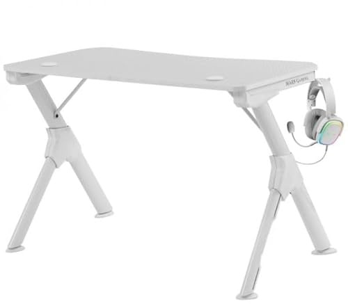 Brightium Table de Gaming - Stabilité imbattable, fabriquée en Acier et Fibre de Carbone, avec Gestion du câblage et Supports pour écouteurs et Boissons, Couleur Blanche