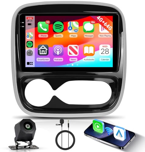 Hodozzy 4G+64G Autoradio pour Renault Trafic 2014-2021/ Opel Vivaro B 2014-2018/ Nissan NV300 2015 Android Écran Tactile 9 Pouces GPS Carplay Android Auto Radio 2 Din Bluetooth DSP WiFi FM RDS Caméra