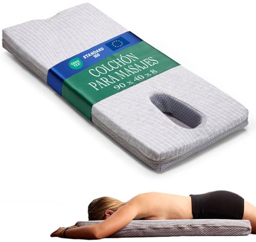 Camporan Colchón de Masaje Cervical Espalda y Lumbar con Hueco Facial Ergonómico – Respira Boca Abajo – Espuma Firme, Funda Lavable – Masajes en casa, Cama, Sofá, Suelo (90×40×8 cm)