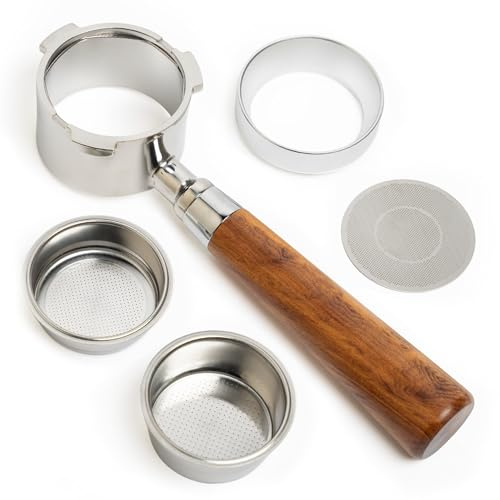 PROAX® Portafiltro sin fondo 51mm Naked | Compatible De'Longhi EM450.M, ECP y Cecotec Power Espresso 20 | 2 Filtros, Filtro Distribuidor y Embudo Dosificador (oreja 3.8mm)