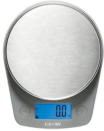 CAMRY Digital Kitchen Scale Stainless Steel 0.1g Precision, 5kg/11lb, Grey