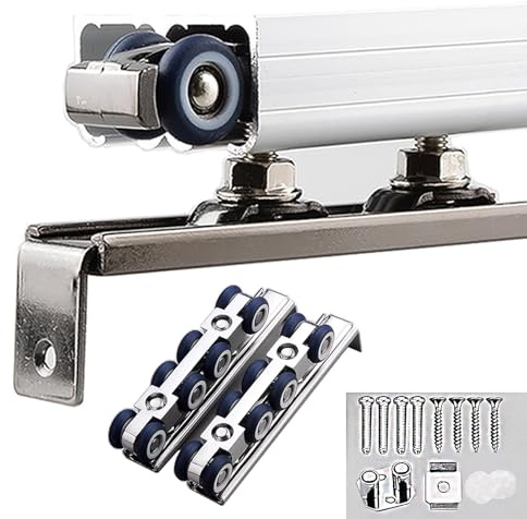 Schiebetür Komplettset Schiebetürschiene Für Garderobe, Küche, Balkon, Aluminium-Schranktürführungen Mit Rollen, Weiß, Hängendes Doppelschiebetür-Beschlagset(540cm/212.5in/17.7ft)